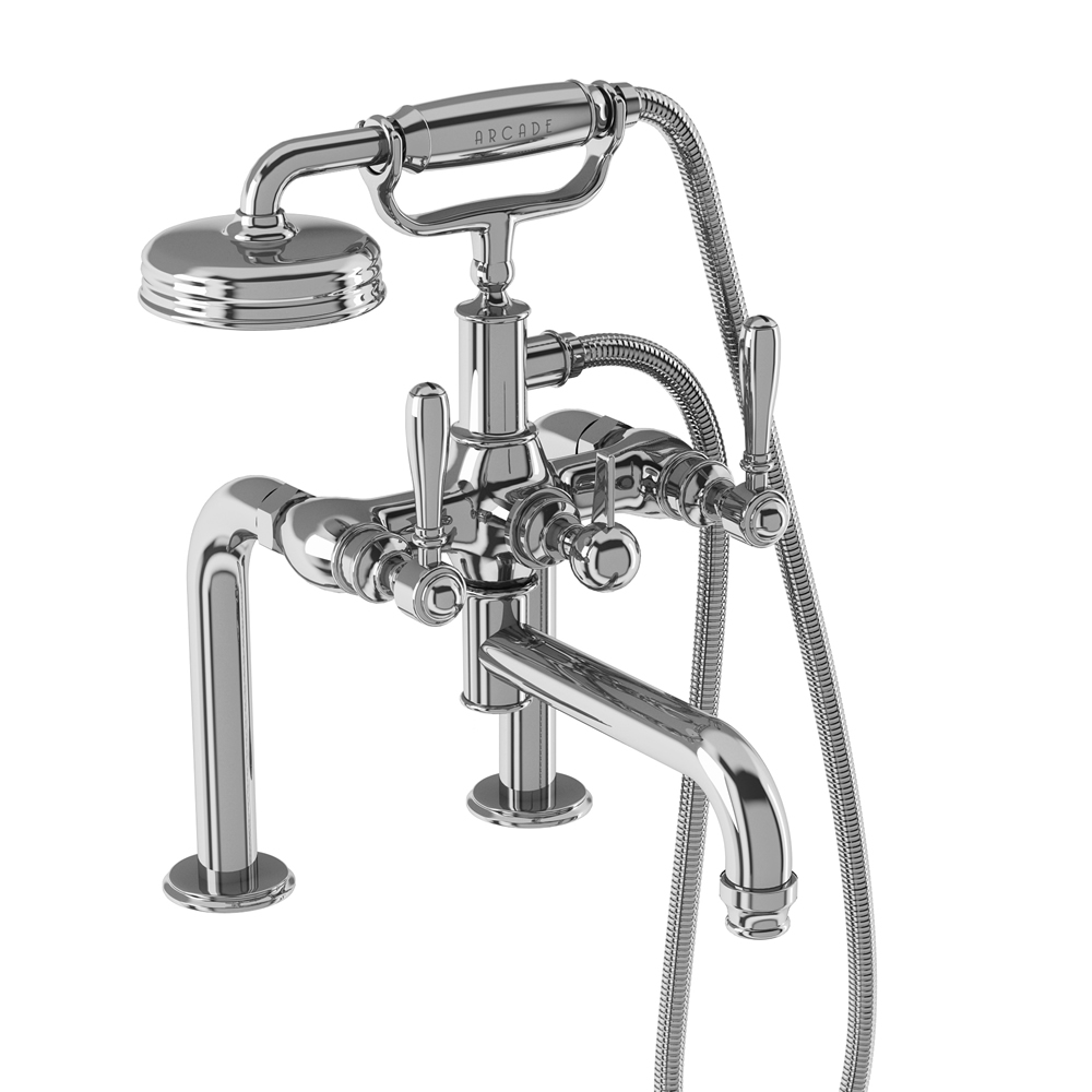 Arcade Bath shower mixer deck-mounted - chrome with brass lever